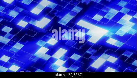 Abstract background of blue shiny mirror iridescent squares and rectangles digital hi-tech. Stock Photo