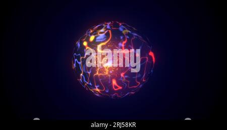 A round planet with a molten core in the center in space, a star sphere with a fiery magical luminous energy field from plasma. Abstract background. Stock Photo