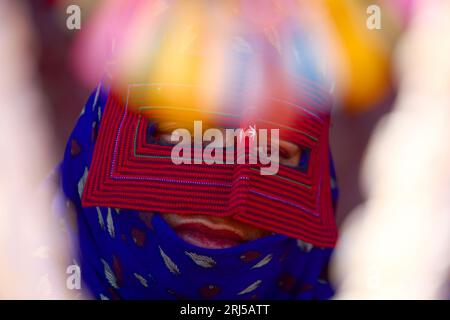 Bandari Woman Wearing A Traditional Mask Stock Photo