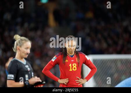 Sydney, Australia. 20th Aug, 2023. Salma Paralluelo of Spain reacts during the FIFA Women's World Cup Australia and New Zealand 2023 Final match between Spain and England at Stadium Australia on August 20, 2023 in Sydney, Australia Credit: IOIO IMAGES/Alamy Live News Stock Photo