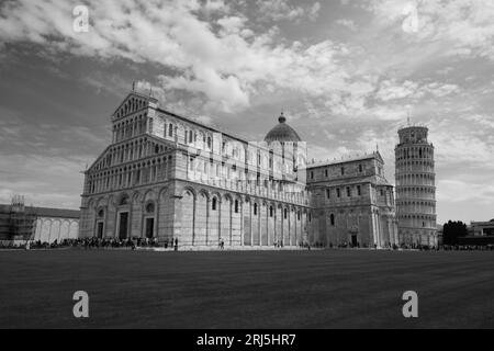 italy , Pisa, 30 -04-2023 : LANDSCAPE Piazza del Duomo with fanous cathedral and tilting tower. Pisa, Italy Stock Photo