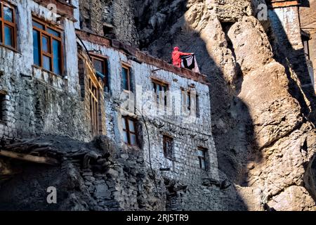 Phuktal Monastery built right into the side of a cliff, seen on a trek through Zanskar, Ladakh, India Stock Photo