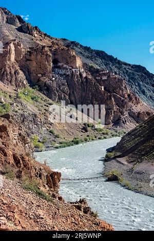 Phuktal Monastery built right into the side of a cliff, seen on a trek through Zanskar, Ladakh, India Stock Photo