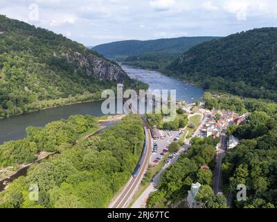 An aerial view of the historic town of Harpers Ferry in Jefferson County, West Virginia, USA Stock Photo
