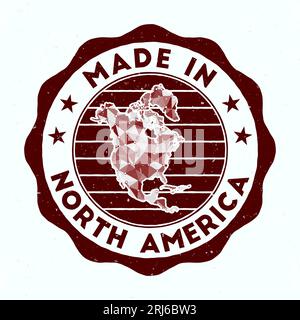 Made In North America. Continent round stamp. Seal of North America with border shape. Vintage badge with circular text and stars. Stock Vector
