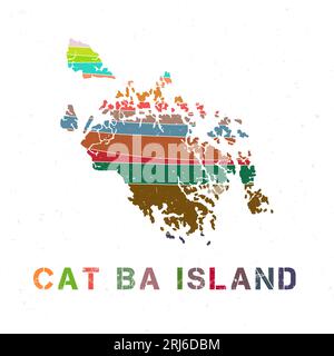 Cat Ba Island map design. Shape of the island with beautiful geometric waves and grunge texture. Creative vector illustration. Stock Vector