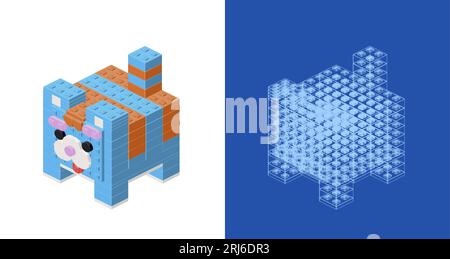 Concept with a cat in isometric style for print and decoration. Vector illustration. Stock Vector