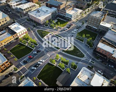 An aerial view of beautiful downtown Shelbyville, Indiana, with the ...