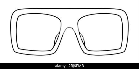Squared Shield frame glasses fashion accessory illustration. Sunglass front view for Men, women, unisex silhouette style, flat rim spectacles eyeglasses, lens sketch style outline isolated on white Stock Vector