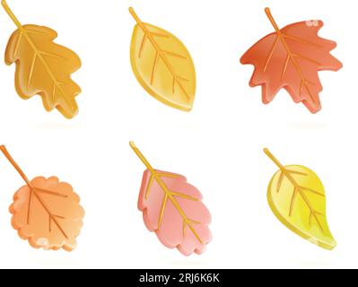 3d autumn leaves. Fall leafs render autumnal seasons september forest flora, fallen maple natural leaf from tree, welcome symbol creative isolated exact vector illustration of leaves render season Stock Vector