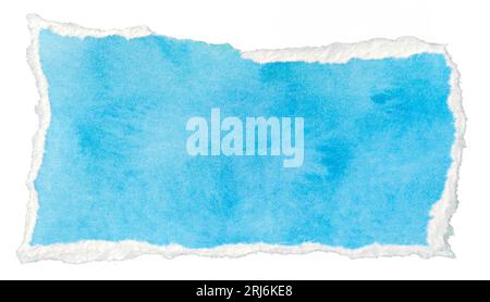 Ripped blue paper note message template isolated on white background Stock Photo
