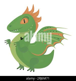 Wooden green dragon, symbol of 2024 year, color illustration Stock Vector