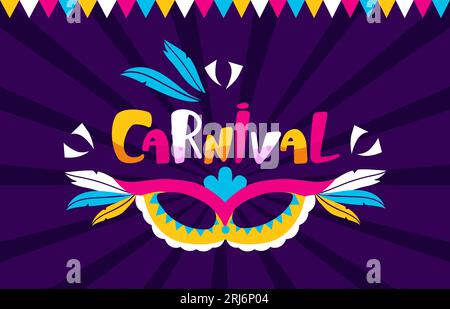 Carnival text banner, carnaval logo with flags garlands. Party poster, brasil or mexican fiesta background. Festival neoteric vector design Stock Vector