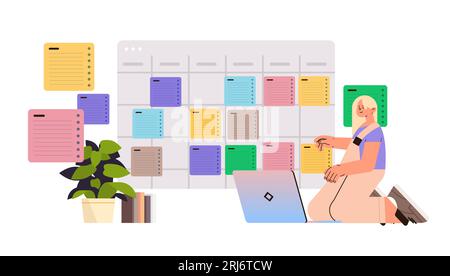 student using laptop to take digital notes scheduling stydy time online education e-learning concept Stock Vector