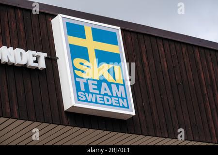 Signs and symbols, headquarters for The Swedish Ski Association (Swedish: Svenska Skidförbundet), which is a sports governing body for skiing in Sweden. Stock Photo