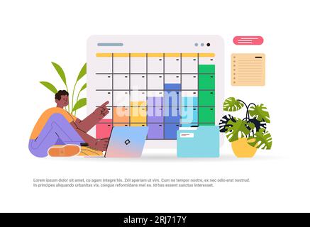 man scheduling job project time management access grades and progress reports concept Stock Vector