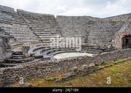 The Small Theatre (Teatro Piccolo) or Odeon in the ruins of the ancient city of Pompeii in the Campania Region of Southern Italy Stock Photo