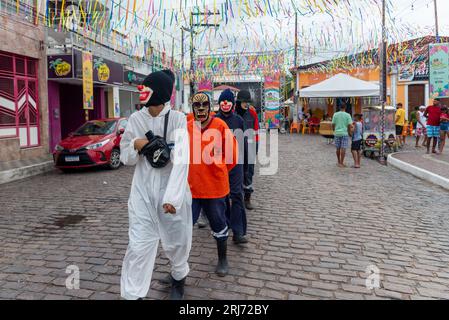 Maragogipe, Bahia, Brazil - February 20, 2023: People have fun and parade in the streets of Maragogipe, Bahia, during the 2023 carnival. Stock Photo