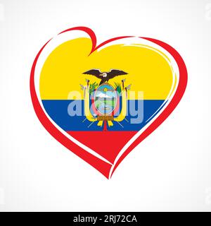 Ecuador flag in heart shape. Creative Ecuadorian logo. T shirt design. Political icon. Sports concept. Stock Vector