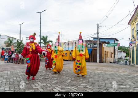 Maragogipe, Bahia, Brazil - February 20, 2023: Group of people in costume are seen walking during the carnival in the city of Maragogipe, Bahia. Stock Photo