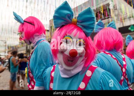 Maragogipe, Bahia, Brazil - February 20, 2023: Costumed people play during Carnival in the city of Maragogipe. Bahia Brazil. Stock Photo