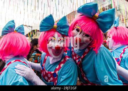 Maragogipe, Bahia, Brazil - February 20, 2023: Costumed people play during Carnival in the city of Maragogipe. Bahia Brazil. Stock Photo