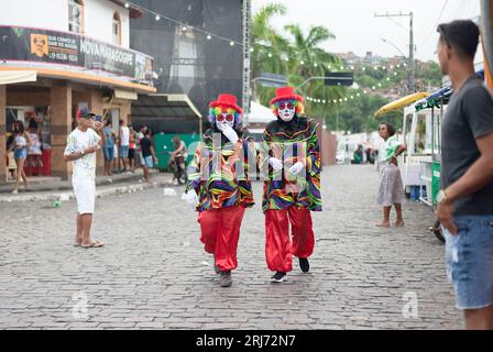 Maragogipe, Bahia, Brazil - February 20, 2023: People dressed in costume are seen parading and playing through the streets of Maragogipe, Bahia, durin Stock Photo