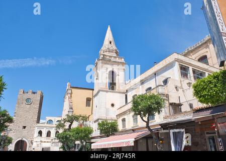 typical decorated balcony in Taormina, Sicily, Italy Stock Photo