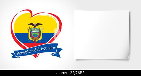 Ecuadorian greeting card template, blank design with empty sheet of paper. Invitation concept with heart icon. Welcome to Ecuador poster idea. Travel Stock Vector