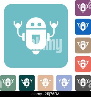 Rolling robot white flat icons on color rounded square backgrounds Stock Vector