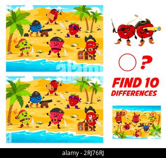 A game for kids find the differences, pirates and a pirate ship on the ...