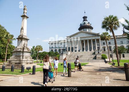 Columbia South Carolina,South Carolina State House,Monument to the Confederate Dead,Civil War,pushing strollers,family parent mother daughter girl,Bla Stock Photo