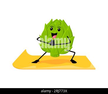 Cartoon artichoke vegetable character on yoga fitness sport creating a playful and unique representation of health, wellness, and balance. Fresh energ Stock Vector