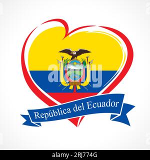 Ecuador flag in heart shape. Creative Ecuadorian logo. T shirt design. Political icon. Sports concept. Stock Vector