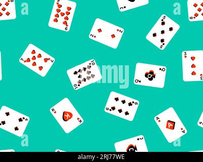 Seamless pattern with playing cards on a green background. Playing cards with suits in 3d style. Design for wallpapers, advertising banners and poster Stock Vector