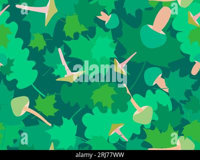 Autumn seamless pattern with leaves and mushrooms. Leaf fall, maple and oak leaves with different mushrooms. Design for wallpaper, print, typography a Stock Vector