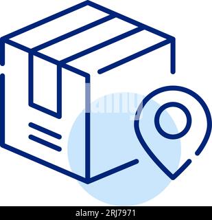 Delivery box. Parcel with map pointer symbol. Pixel perfect icon Stock Vector