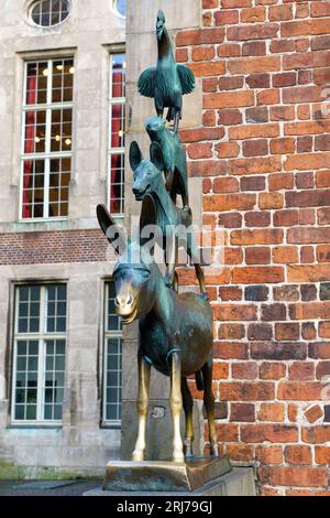 Town Musicians of Bremen. Bronze statue by Gerhard Marcks depicting the Bremen Town Musicians located in Bremen, Germany. Stock Photo