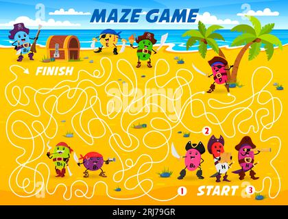 Labyrinth maze game cartoon pirates and captain fastfood characters on ...