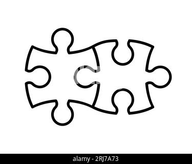 Two puzzle pieces fitting together line icon. Solution concept. Connected jigsaw puzzle pieces. Solving problem idea. Compatible parts. Autism. Vector Stock Vector