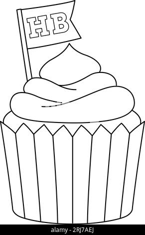 Happy Birthday Cupcake Isolated Coloring Page Stock Vector Image &amp; Art ...