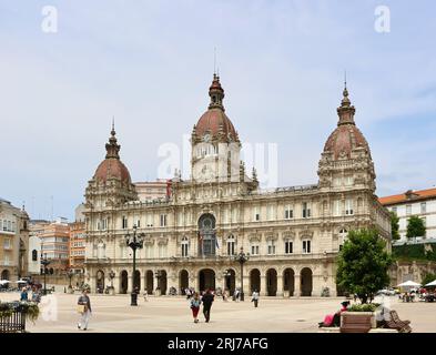 Eclectic style Town Hall by architect Pedro Marino opened 1917 Plaza de María Pita  A Coruña Galicia Spain Stock Photo