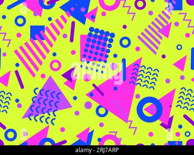 Geometric seamless pattern with memphis elements in 80s style. Colorful geometric pattern. Design of promotional products, wrapping paper and printing Stock Vector