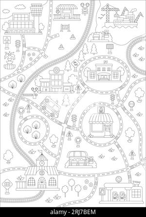 City black and white map without transport. Line background with roads ...