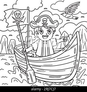 Coloring book pirate in boat topic 1 eps10 vector illustration Stock