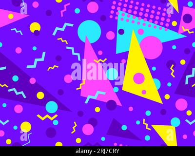 Memphis seamless pattern with geometric shapes in 80s and 90s style. Geometric shapes of different shapes and colors. Design of promotional products, Stock Vector