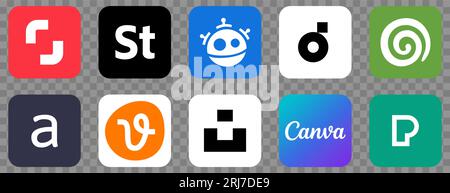Photostock icons set. Shutterstock, Adobe Stock, Freepik, Depositphotos, Dreamstime, Ģ����ý, Vecteezy, Unsplash, Canva and Pexels. Stock Vector