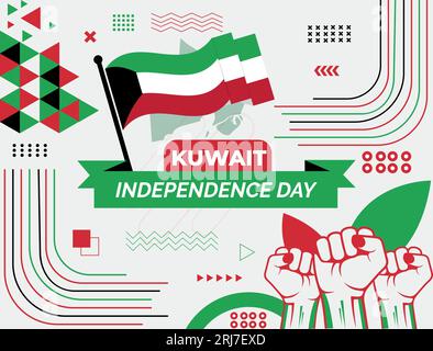 Kuwait national day banner with map, flag colors theme background and geometric abstract retro modern black yellow red design. abstract modern design. Stock Vector