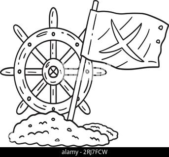 Pirate at the Helm Isolated Coloring Page for Kids Stock Vector Image ...