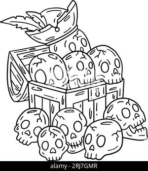 Pirate Chest with Skulls Coloring Page for Kids Stock Vector Image ...